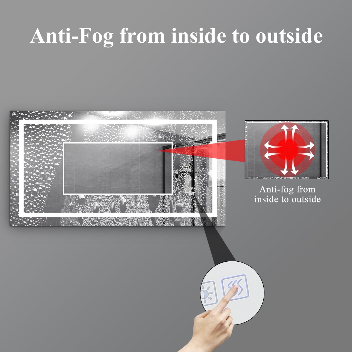 LED Bathroom Mirror 60x 32 Inch with lights, anti-Fog & Dimming Led Bathroom Vanity Mirror