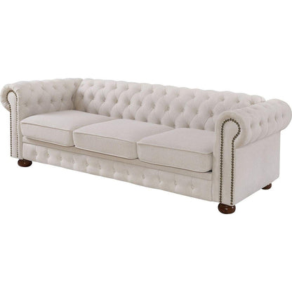 Chesterfield sofa beige linen fabric (Beige)