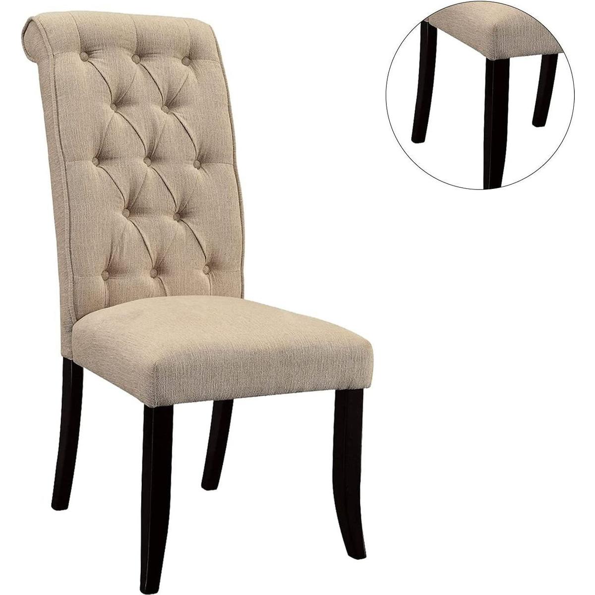 Dining Room Furniture Contemporary Rustic Style Beige Fabric Upholstered Tufted Set of 2 Chairs Kitchen Breakfast