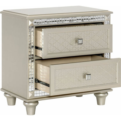 Glamorous Style Bedroom Furniture 1pc Nightstand of 2x Drawers Champagne Finish Acrylic Crystals Trim Modern Home Furniture