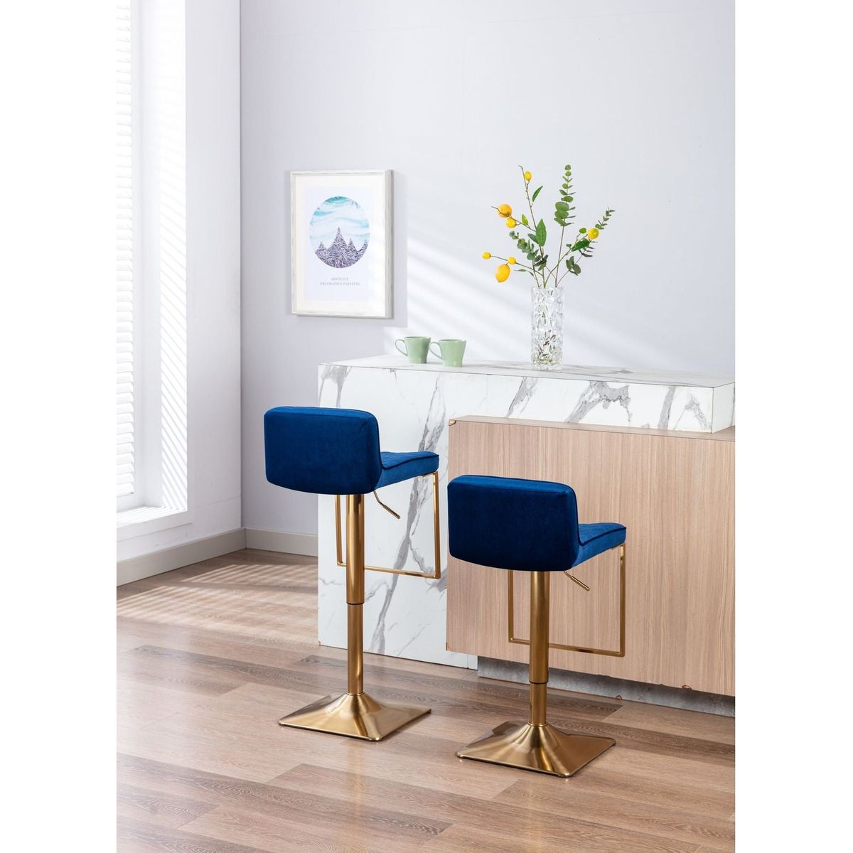 Bar Stools - Swivel Barstool Chairs with Back, Modern Pub Kitchen Counter Height, velvet