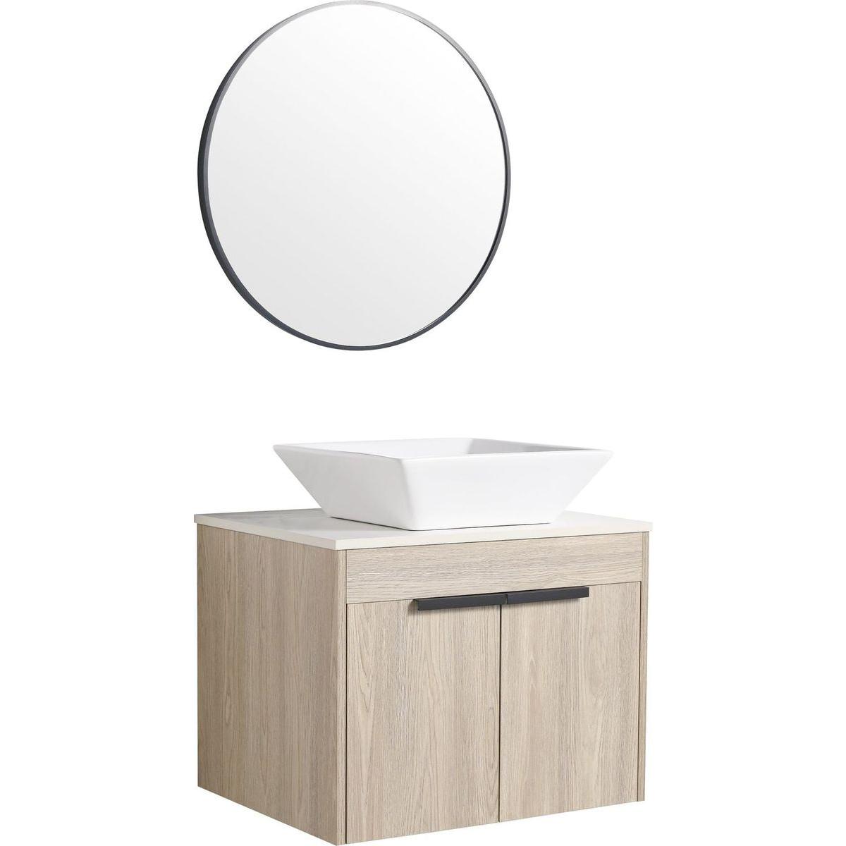 24" Modern Design Float Bathroom Vanity With Ceramic Basin Set, Wall Mounted White Oak Vanity With Soft Close Door, KD-PackingD-Packing Pieces