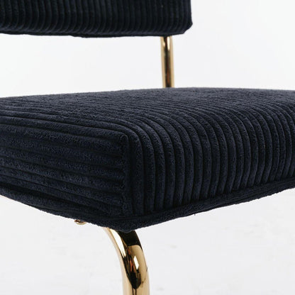 Modern Dining Chairs with Corduroy Fabric, Gold Metal Base, Accent Armless Kitchen Chairs with Channel Tufting, Side Chairs, Set of 2, Black