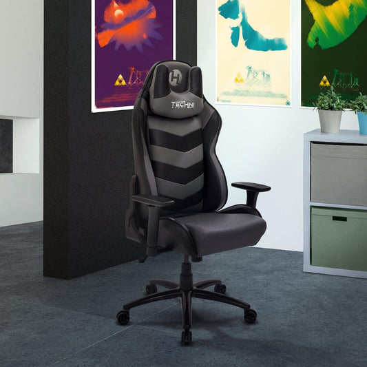 Ergonomic High Back Racer Style Video Gaming Chair, Grey/Black