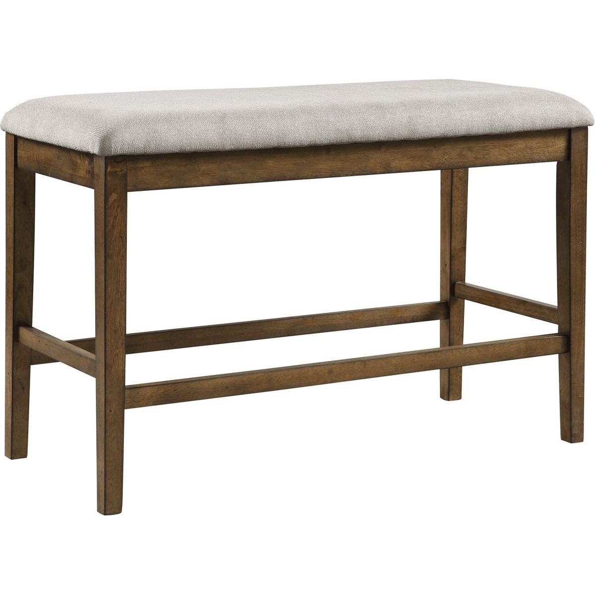 Wooden Frame Counter Height Bench Light Oak Finish Mindy Veneer Gray Textured Fabric Upholstery Dining Room Furniture