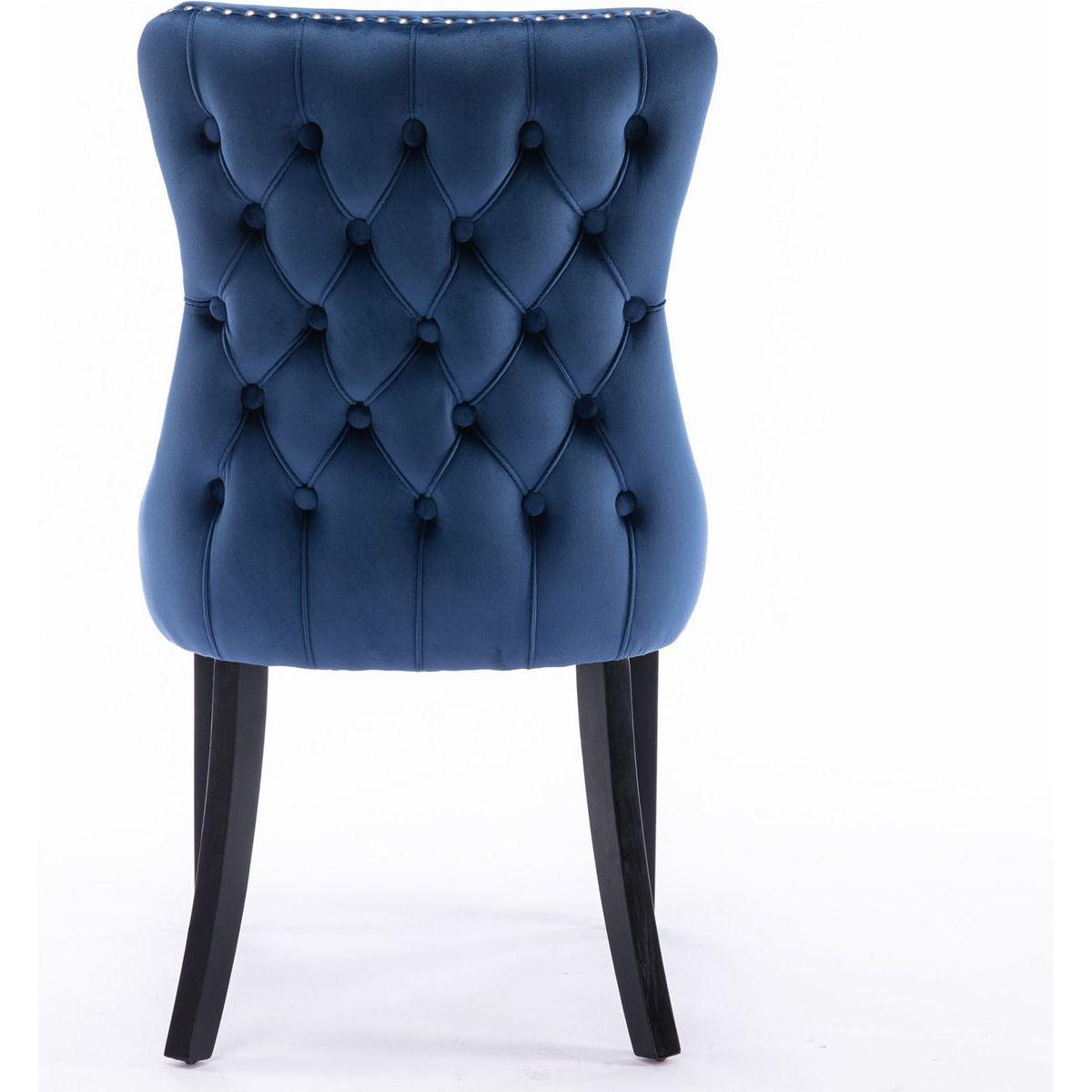 Upholstered Wing-Back Dining Chair with Backstitching Nailhead Trim and Solid Wood Legs, Set of 2, Blue, 8809BL, KD