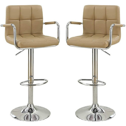 White Faux Leather Bar Stool Counter Height Chairs Set of 2 Adjustable Height Kitchen Island Stools Armrest Chairs