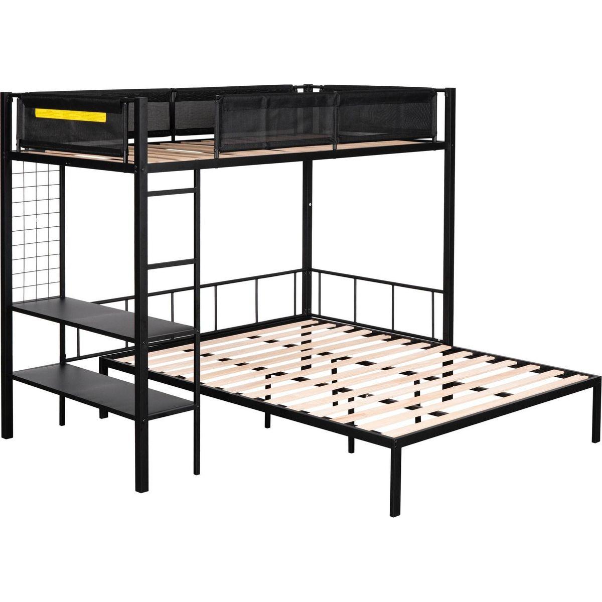 Twin over Full Bunk with Shelves & Grid Panel