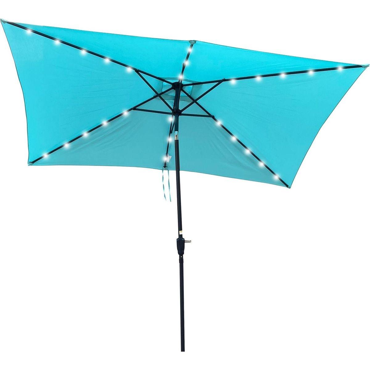 10 x 6.5t Rectangular Patio Solar LED Lighted Outdoor Umbrellas with Crank and Push Button Tilt for Garden Backyard Pool Swimming Pool
