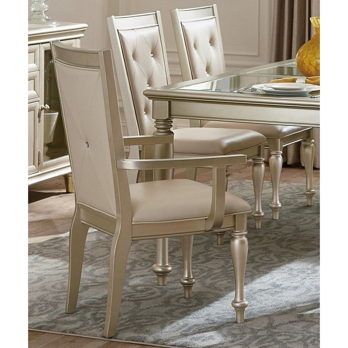 Modern Silver Finish Arm Chairs 2pc Set Crystal Button-Tufted Chair Traditional Design Dining Room Furniture Upholstered Seat Back