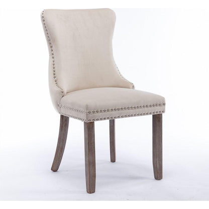 Upholstered Wing-Back Dining Chair with Backstitching Nailhead Trim and Solid Wood Legs, Set of 2, Beige, 8809BG, KD