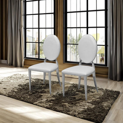 Leatherette Dining Chair Set of 2, Oval Backrest Design and Stainless Steel Legs