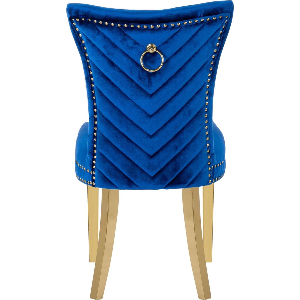 Eva 2 Piece Gold Legs Dining Chairs Finished with Velvet Fabric in Blue