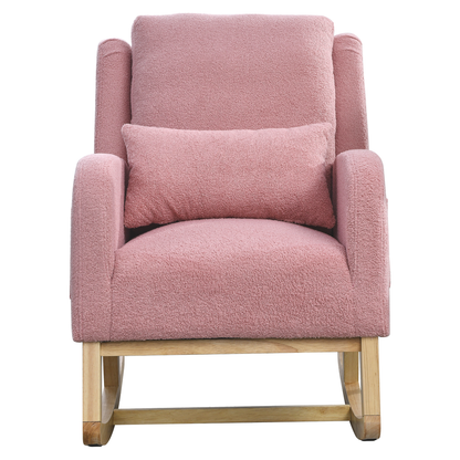 27.5" W Modern Accent High Back Living Room Casual Armchair Rocker with One Lumbar Pillow, Two Side Pockets, Teddy.