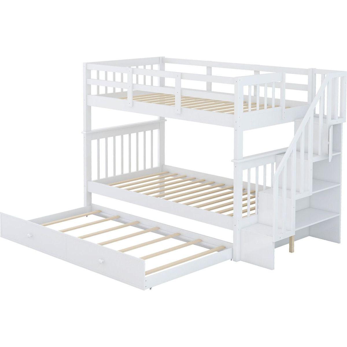 Stairway Twin-Over-Twin Bunk Bed with Twin size Trundle for Bedroom, Dorm, Adults, White () - Streamdale Furniture