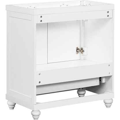 30" Bathroom Vanity without Sink, Base Only, Cabinet with Doors and Drawer, Solid Frame and MDF Board, White