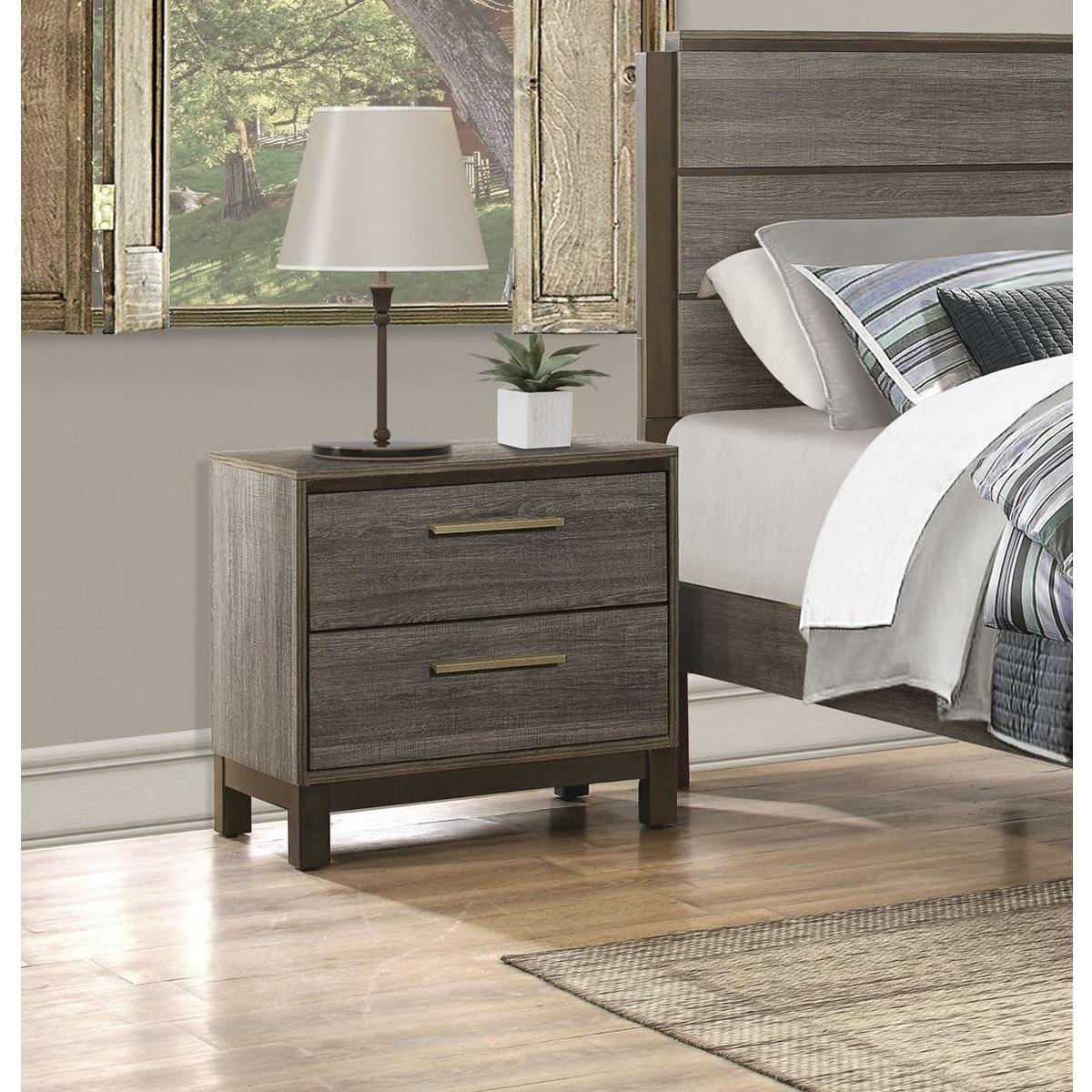 Contemporary Styling 1pc Nightstand of 2x Drawers w Antique Bar Pulls Two-Tone Finish Wooden Bedroom Furniture