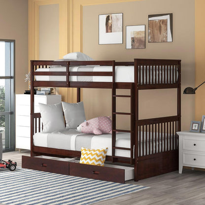 Twin-Over-Twin Bunk Bed with Ladders and Two Storage Drawers (Espresso)