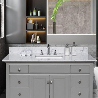 49"x 22" bathroom stone vanity top carrara jade engineered marble color with undermount ceramic sink and 3 faucet hole with backsplash