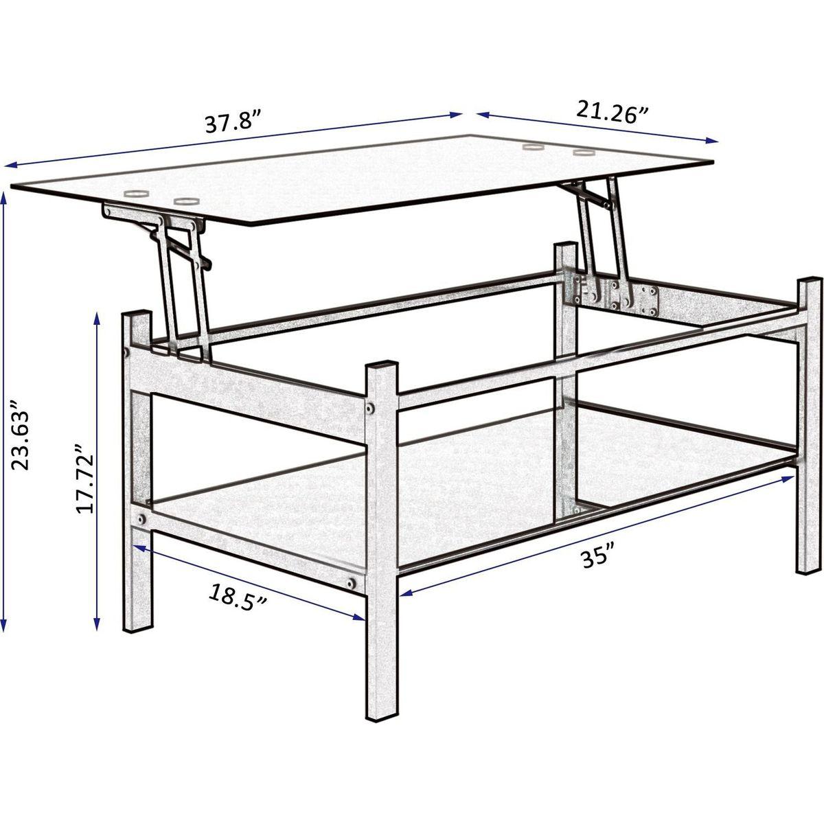 Glass Lift Top Coffee Table, Modern Simple 2-Layer Tempered Glass Coffee Table for Living Room, Black