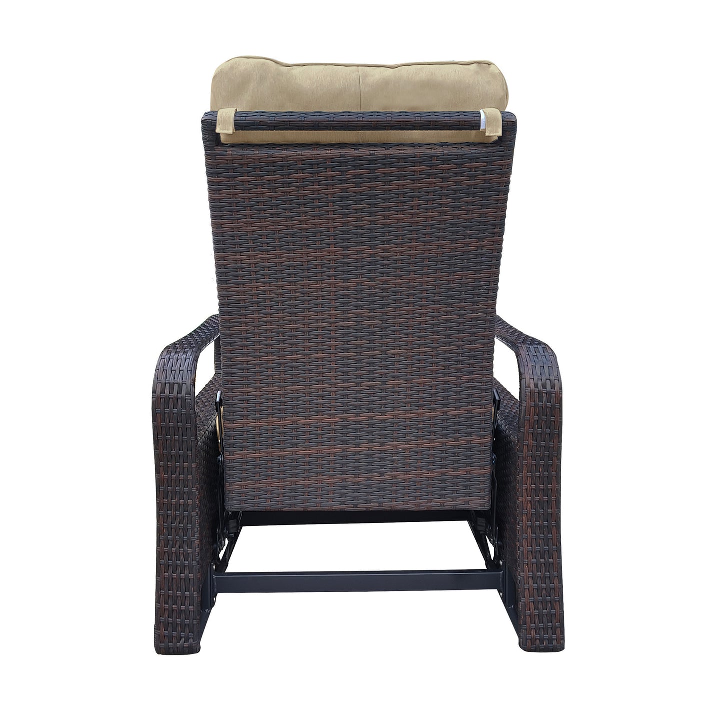 Outdoor Recliner, Automatic Adjustable Wicker Lounge Recliner Chair with Comfy Thicken Cushion, All Weather Aluminum Frame, Brown Wicker + Khaki Cushion