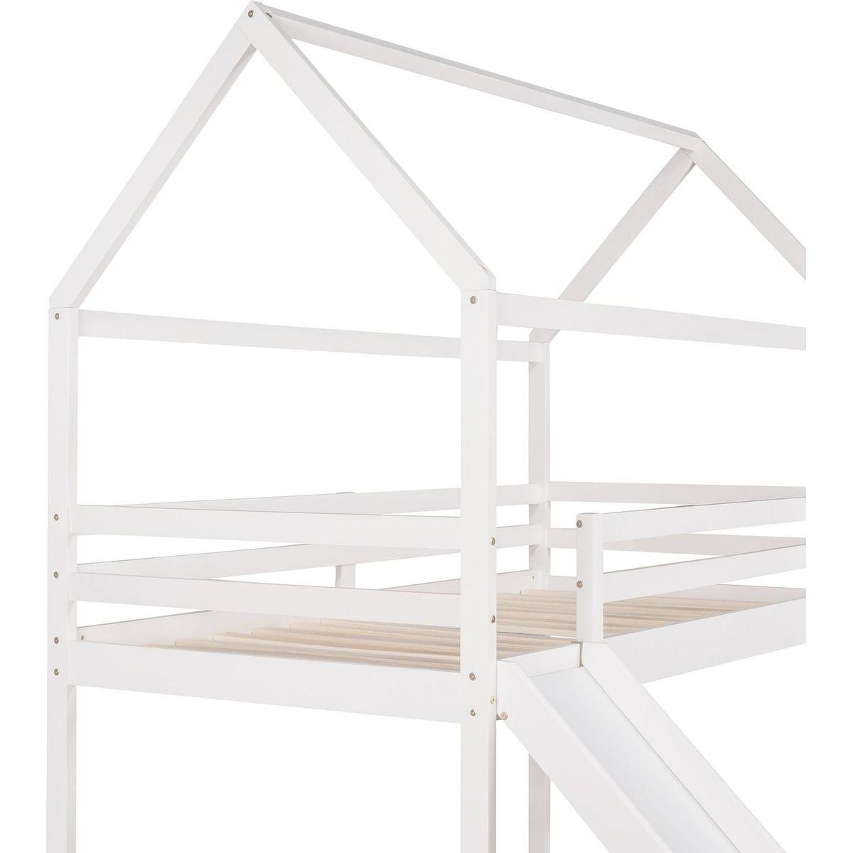 Twin Loft Bed with Slide, House Bed with Slide, White