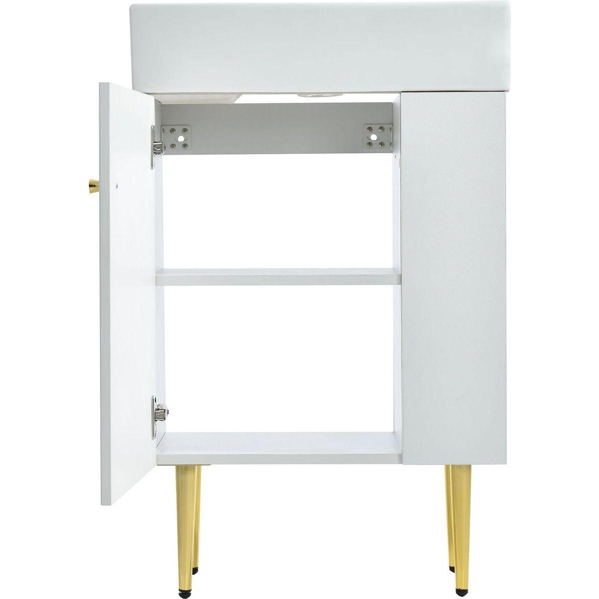 21.6" white Bathroom vanity, Combo Cabinet, Bathroom Storage Cabinet, Single Ceramic Vessel Sink, Right side storage