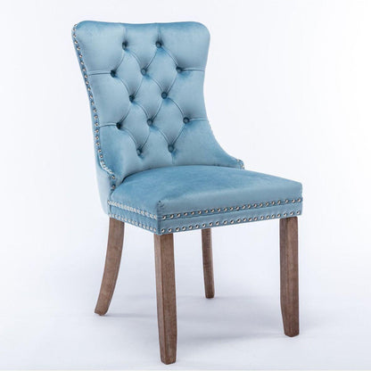 Nikki Collection Modern, High-end Tufted Solid Wood Contemporary Velvet Upholstered Dining Chair with Wood Legs Nailhead Trim 2-Pcs Setight Blue