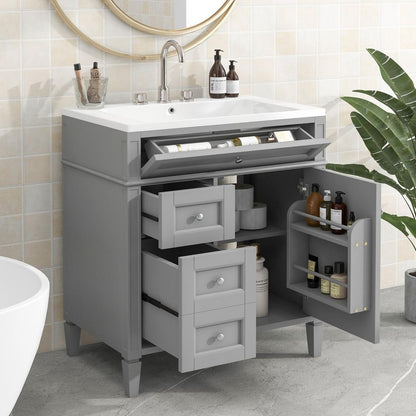 30" Bathroom Vanity with Top Sink, Modern Bathroom Storage Cabinet with 2 Drawers and a Tip-out Drawer, Single Sink Bathroom Vanity