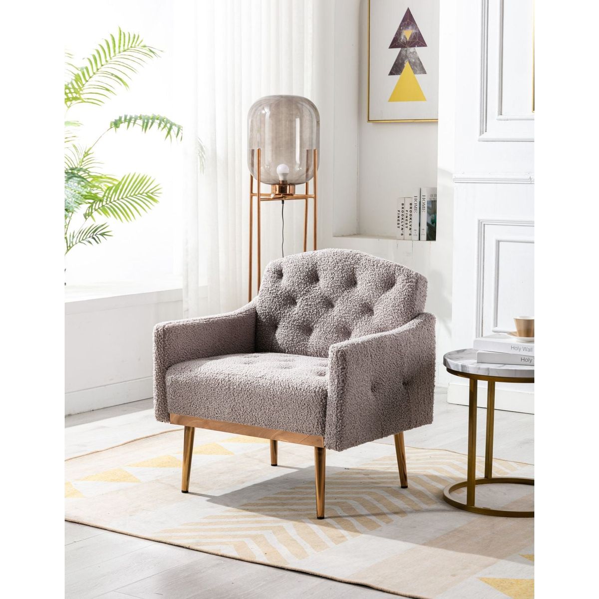 Accent Chair, leisure single sofa with Rose Golden feet