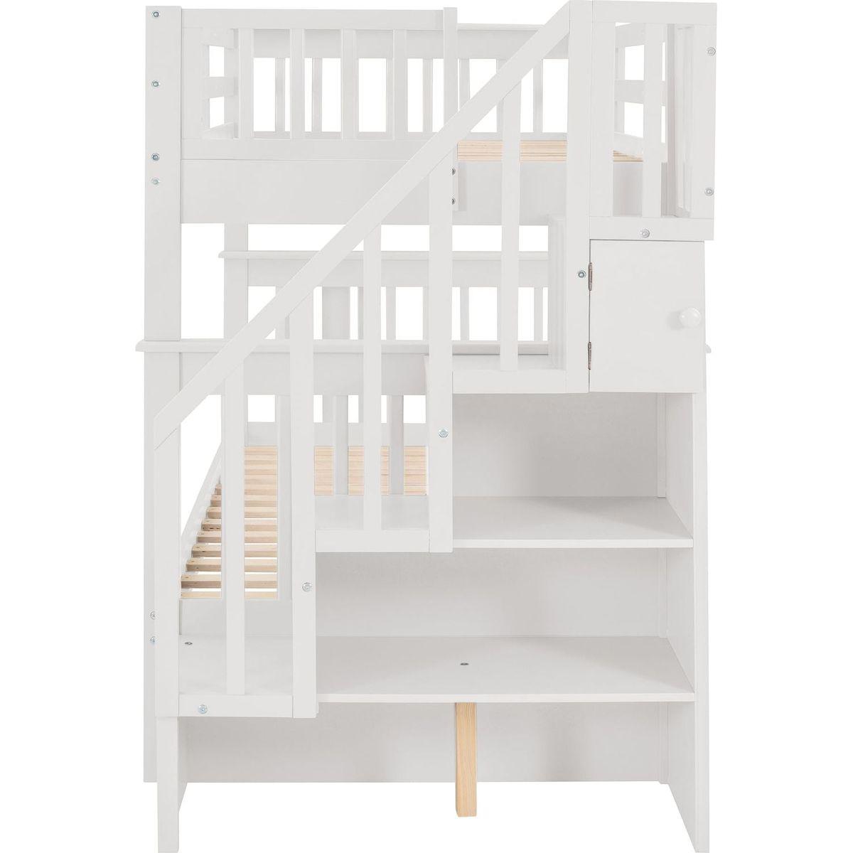 Stairway Twin-Over-Twin Bunk Bed with Twin size Trundle for Bedroom, Dorm, Adults, White () - Streamdale Furniture