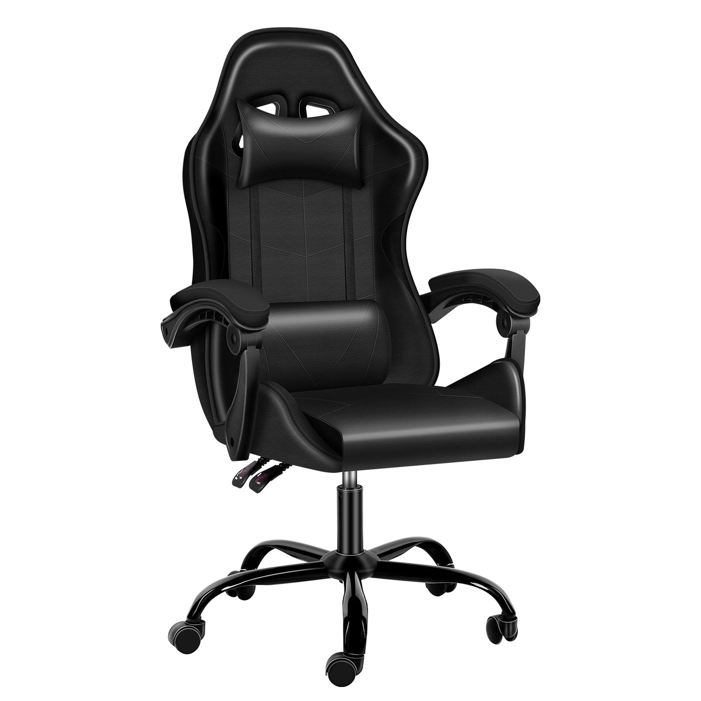 Racing Video Backrest and Seat Height Recliner Gaming Office High Back Computer Ergonomic Adjustable Swivel Chair, Without footrest, Black