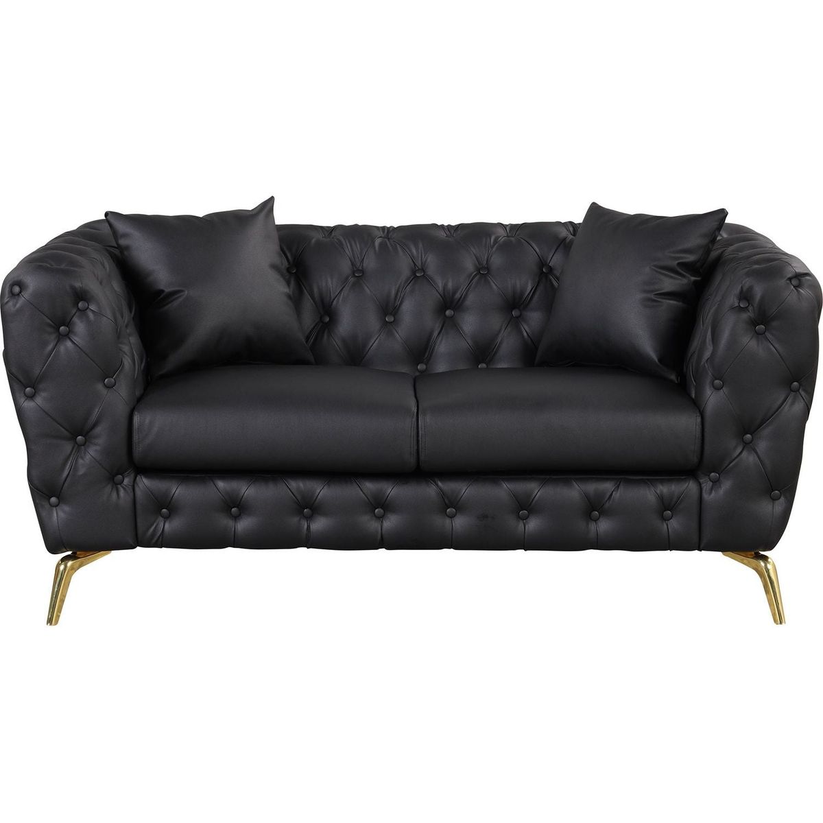 Modern 3-Piece Sofa Sets with Sturdy Metal Legs, Button Tufted Back, PU Upholstered Couches Sets Including Three Seat Sofa, Loveseat and Single Chair for Living Room Furniture Set, Black