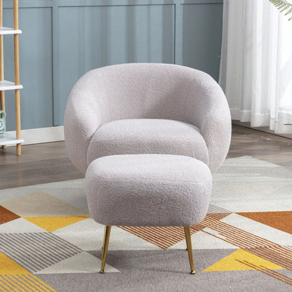 Modern Comfy Leisure Accent Chair, Teddy Short Plush Particle Velvet Armchair with Ottoman for Living Room