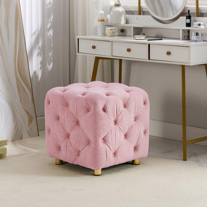 Pink Modern Velvet Upholstered Ottoman, Exquisite Small End Table, Soft Foot Stool, Dressing Makeup Chair, Comfortable Seat for Living Room, Bedroom, Entrance