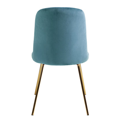 Modern Upholstered Dining Chair Set of 2 with Gold Legs - Blue