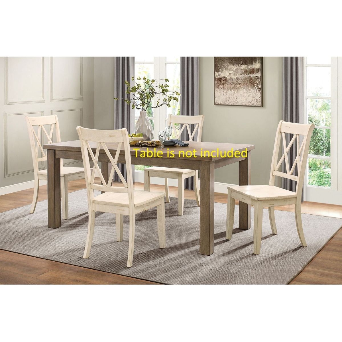 Casual White Finish Chairs Set of 2 Pine Veneer Transitional Double-X Back Design Dining Room Chairs