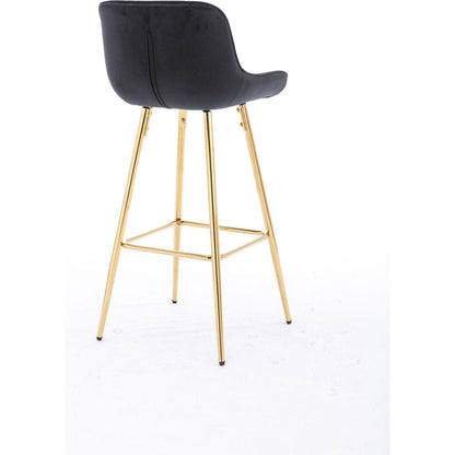 26 Inch Set of 2 Bar Stools, with Chrome Footrest Velvet Fabric Counter Stool Golden Leg Simple Bar Stool, BLACK