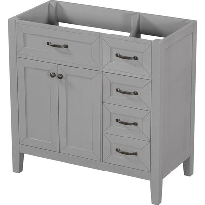 36" Bathroom Vanity without Sink, Cabinet Base Only, Bathroom Cabinet with Drawers, Solid Frame and MDF Board, Grey