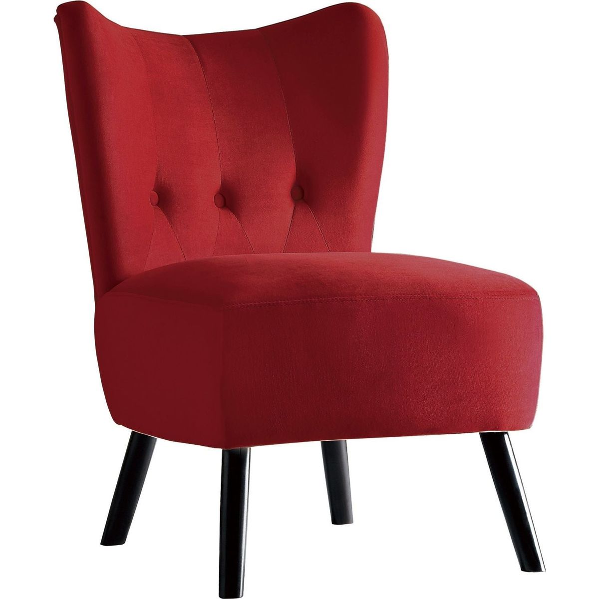 Unique Style Red Velvet Covering Accent Chair Button-Tufted Back Brown Finish Wood Legs Modern Home Furniture