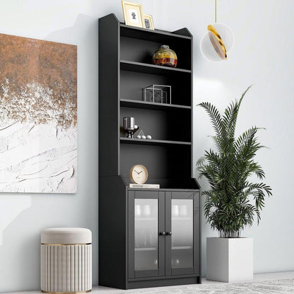 Elegant Tall Cabinet with Acrylic Board Door, Versatile Sideboard with Graceful Curves, Contemporary Bookshelf with Adjustable Shelves for Living Room, Black