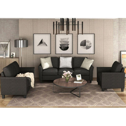 Living Room Sets Furniture Armrest Sofa Single Chair Sofa Loveseat Chair 3-Seat Sofa (ChairLoveseat Chair&3-Seat Sofa, Black)