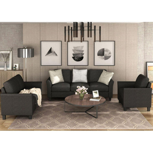 Living Room Sets Furniture Armrest Sofa Single Chair Sofa Loveseat Chair 3-Seat Sofa (ChairLoveseat Chair&3-Seat Sofa, Black)