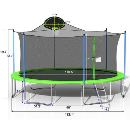 16FT TRAMPOLINE (GREEN) WITH BACKBOARD