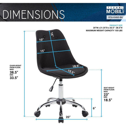 Armless Task Chair with Buttons, Black