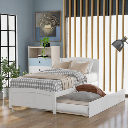 Twin size Platform Bed with Trundle, White - Streamdale Furniture