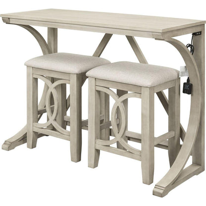 Farmhouse 3-Piece Counter Height Dining Table Set with USB Port and Upholstered Stools, Cream