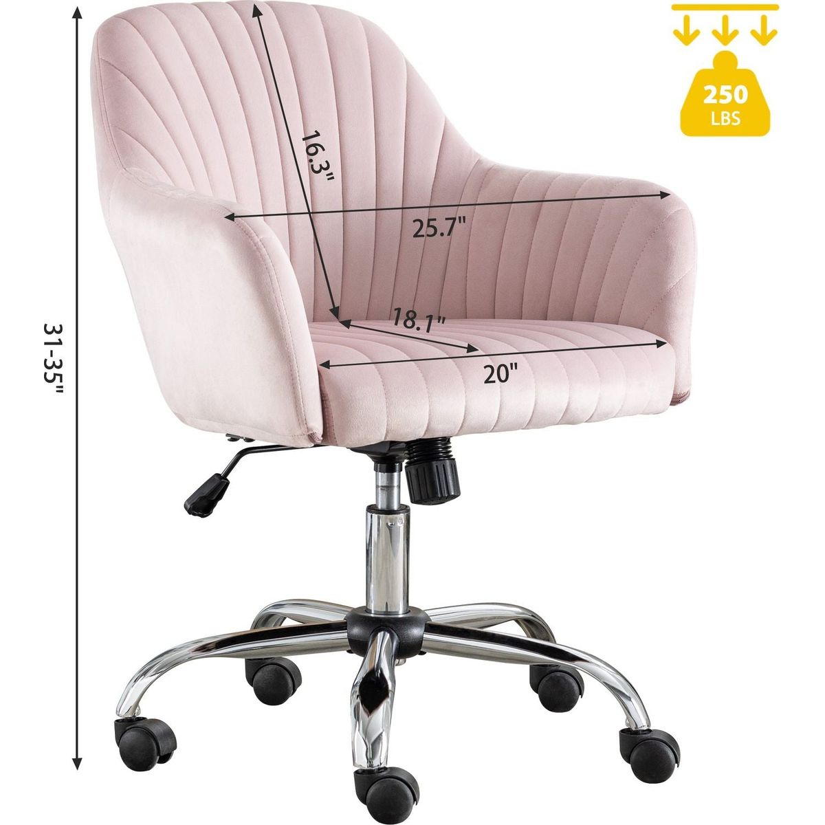 New -Modern home office leisure chair with adjustable velvet height and adjustable casters (PINK)