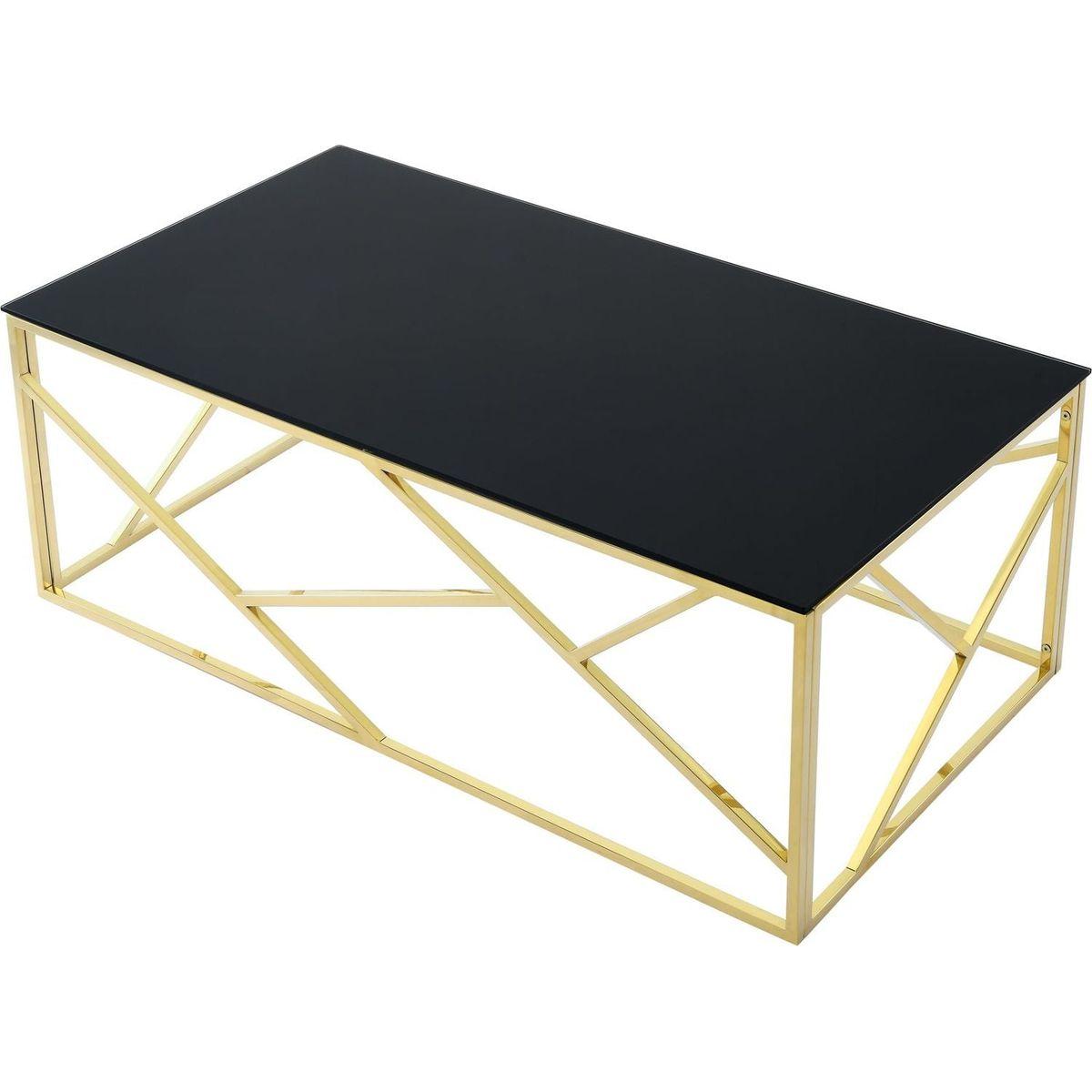 Modern Rectangular Coffee Accent Table with Black Tempered Glass Top and Stainless Steel Frame for Living Room Bedroom - Gold - Streamdale Furniture