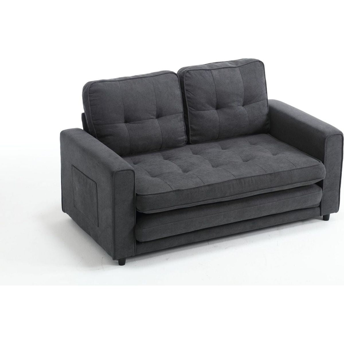 3 Fold Sofa,Convertible Futon Couch sleeper sofabed,Space saving loveseat,Pull Out Couch Bed for Living Room,Dark Gray & Light Gray & Beige,Velvet linen fabric